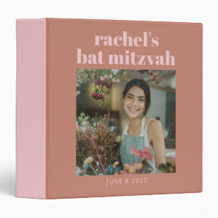 Terracotta Pink Bold Photo Bat Mitzvah Keepsake 3 Ring Binder