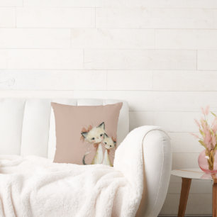 Terracotta Pink Dusty Rose Gold Accents Cat Custom Throw Pillow
