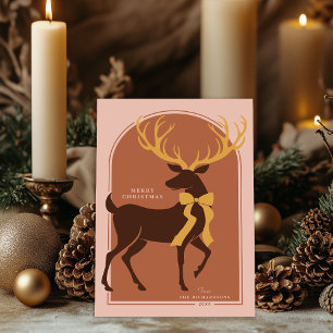 Terracotta Pink Elegant Stag Christmas Card