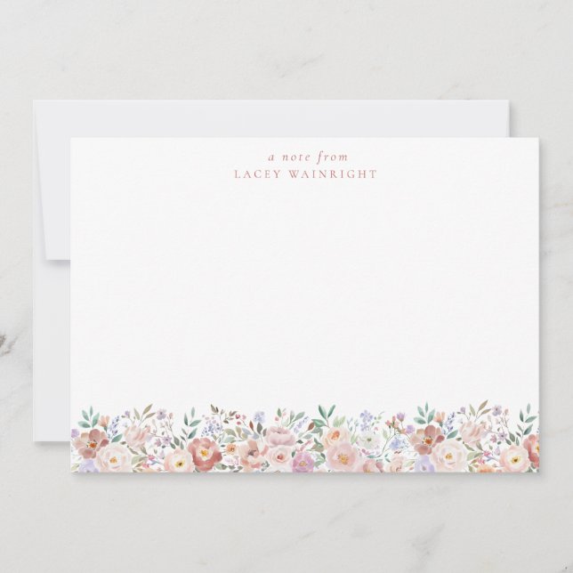 Terracotta & Pink Floral Personalized Stationery Note Card (Front)