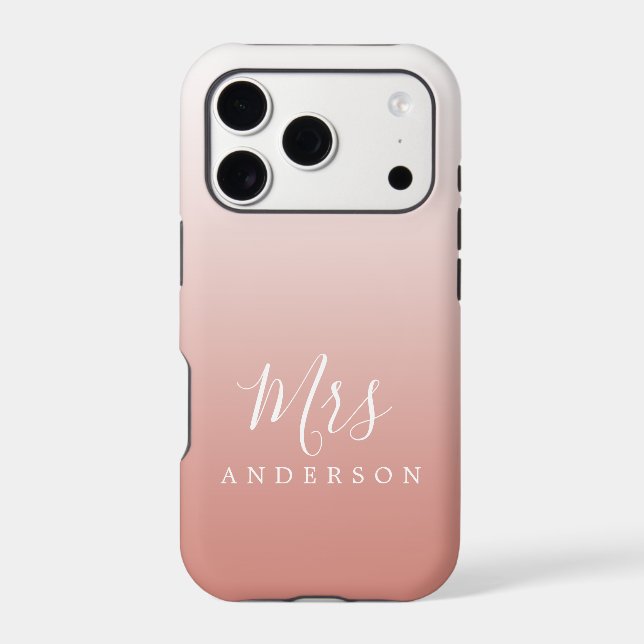 Terracotta Pink Ombre Script Future Mrs Name Case-Mate iPhone Case (Back)
