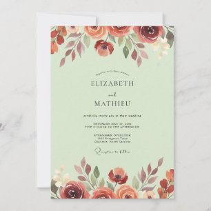 Terracotta Pistachio Blossom Wedding Invitation