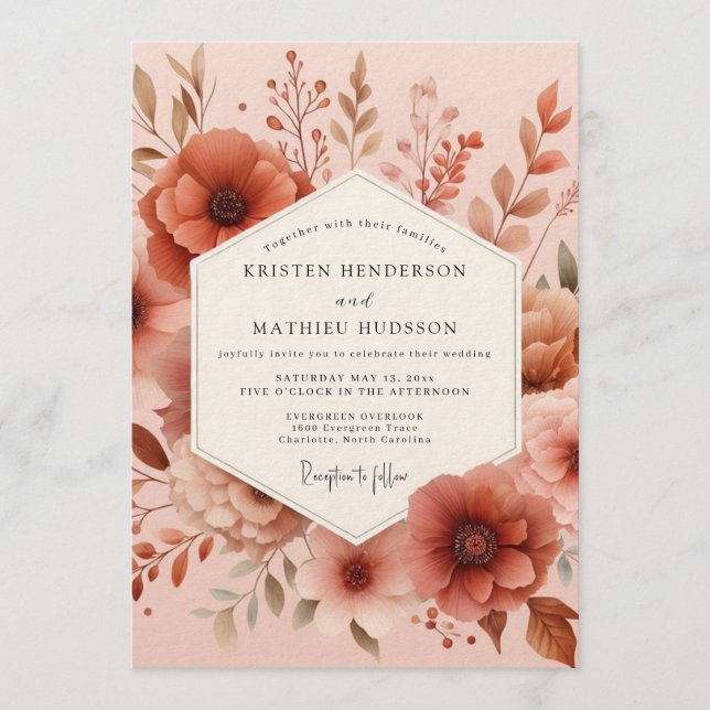 Terracotta Poetic Anemone Wedding Invitation (Front)