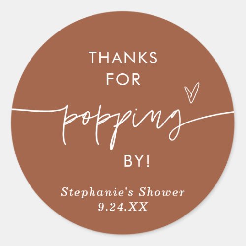 Terracotta Popcorn Favors Thanks for Popping By Classic Round Sticker