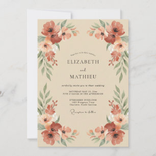 Terracotta Poppy Champagne Wedding Invitation