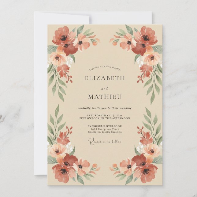 Terracotta Poppy Champagne Wedding Invitation (Front)