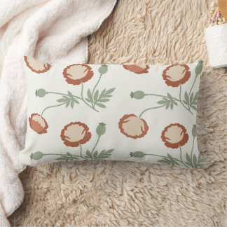 Terracotta Poppy Floral Lumbar Throw Pillow