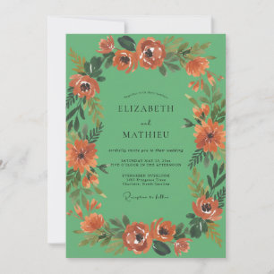 Terracotta Poppy Mint Wedding Invitation