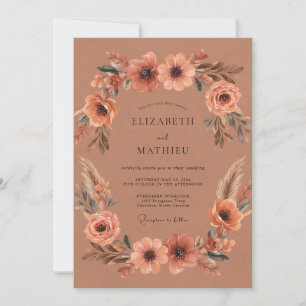 Terracotta Poppy Pampas Wedding Invitation