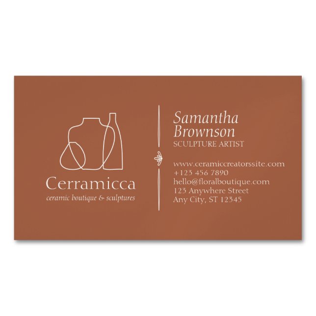 Terracotta Porcelain Sculpture Vase Ceramic Business Card Magnet (Front)