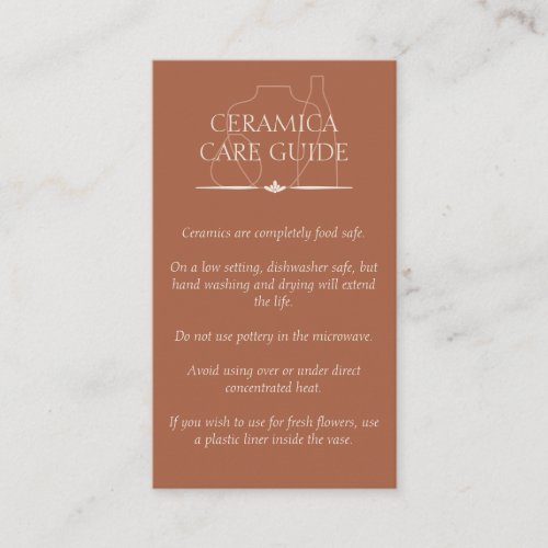 Terracotta Pottery Clay Ceramic Care Instructions Business Card