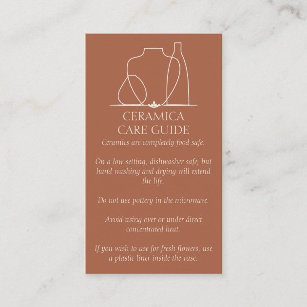 Terracotta Pottery Vase Ceramic Care Instructions Business Card