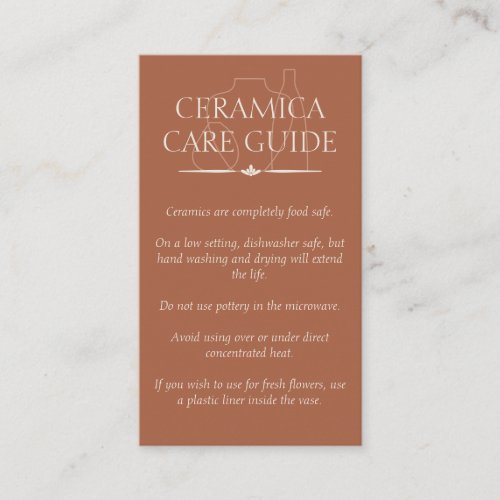 Terracotta Pottery Vase Ceramic Caring Instruction Business Card