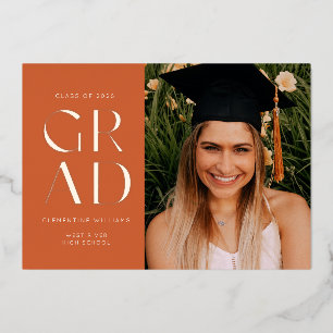 Terracotta Pressed Foil Grad Block Graduation Invitation