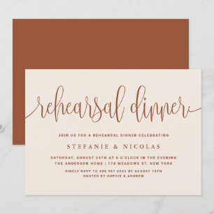 Terracotta Pretty Calligraphy Rehearsal Dinner Invitation