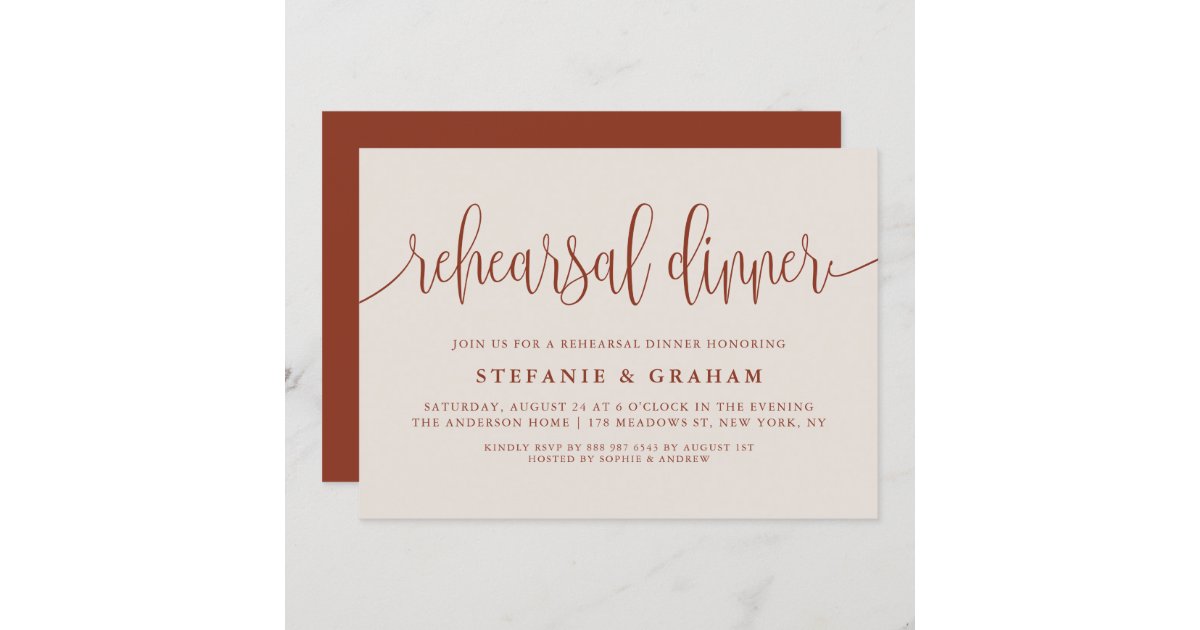 Terracotta Pretty Calligraphy Rehearsal Dinner Invitation Zazzle