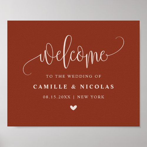 Terracotta Pretty Calligraphy Wedding Welcome Poster