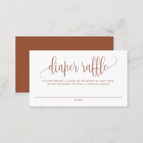 Terracotta Pretty Script Baby Shower Diaper Raffle Business Card