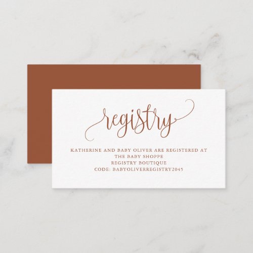 Terracotta Pretty Script Baby Shower Registry Enclosure Card