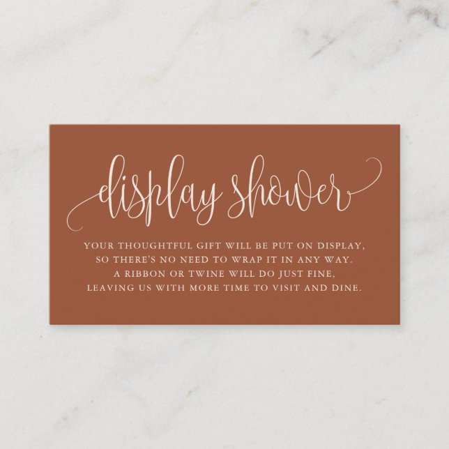 Terracotta Pretty Script Display Shower Card (Front)