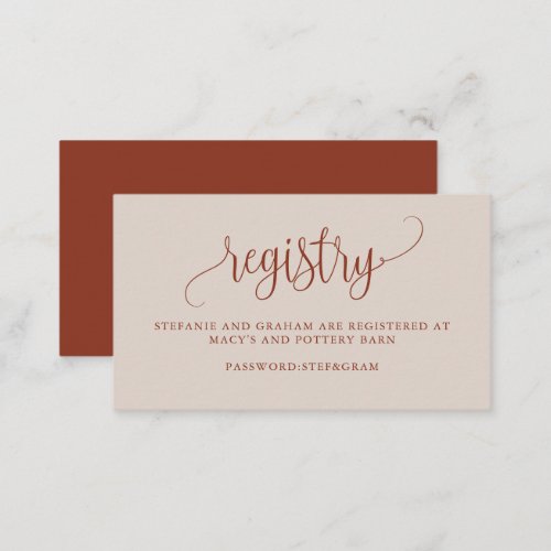 Terracotta Pretty Script Wedding Registry Card