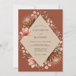 Terracotta Protea Boho Eucalyptus Wedding Invitation