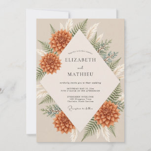 Terracotta Protea Fern Wedding Invitation