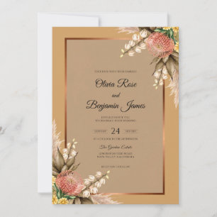 Terracotta Protea Pampas Muted Eucalyptus Wedding Invitation