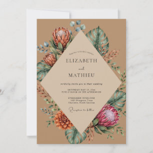Terracotta Protea Tropical Sage Wedding Invitation