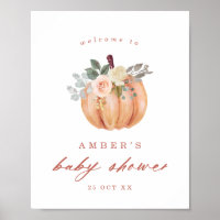 Terracotta Pumpkin and Roses Baby Shower Welcome Poster