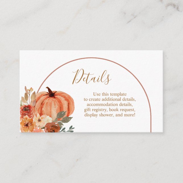 Terracotta Pumpkin Boho Arch Floral Details Enclosure Card (Front)