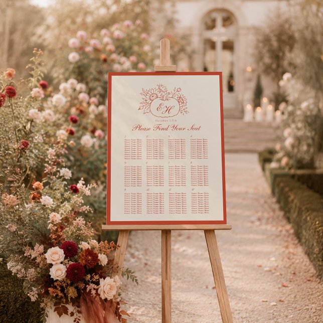 Terracotta Pumpkin Monogram Seating Chart Foam Board (Creator Uploaded)