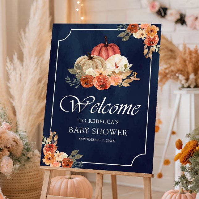 Terracotta Pumpkin Navy Baby Shower Welcome Sign (Creator Uploaded)