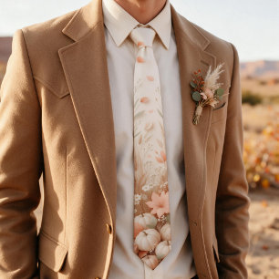 Terracotta Pumpkin Pampas Grass Boho Thanksgiving Neck Tie