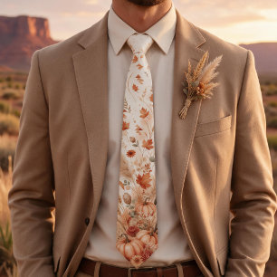 Terracotta Pumpkin Pampas Grass Boho Thanksgiving Neck Tie