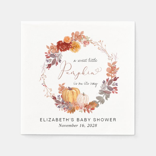 Terracotta Pumpkin Watercolor Baby Shower Napkins (Front)