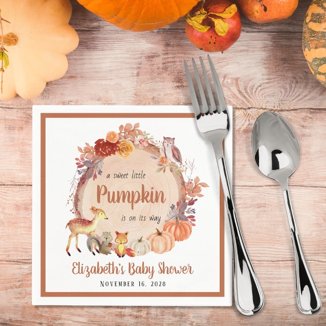 Terracotta Pumpkin Woodland Animals Baby Shower Napkins (Creator Uploaded)