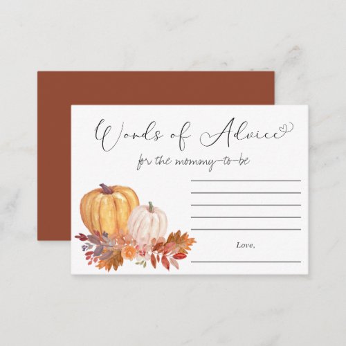 Terracotta Pumpkin Words Of Advice Baby Shower Enclosure Card