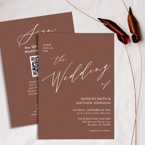 Terracotta QR Code All In One Elegant Wedding Invitation