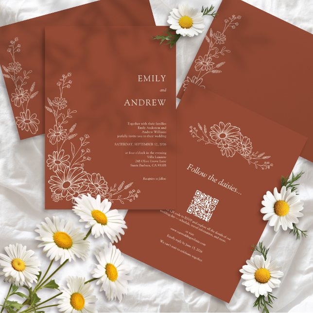 Terracotta QR Code Botanical All In One 2 Wedding Invitation (Creator Uploaded)