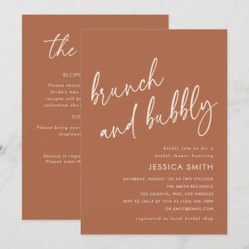 Terracotta QR Code Brunch and Bubbly Bridal Shower Invitation