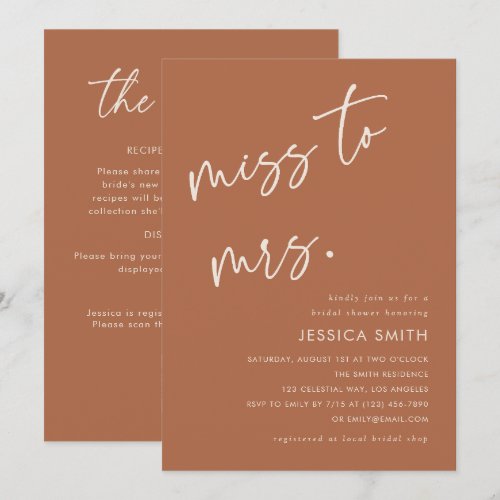 Terracotta QR Code Miss to Mrs. Bridal Shower Invitation
