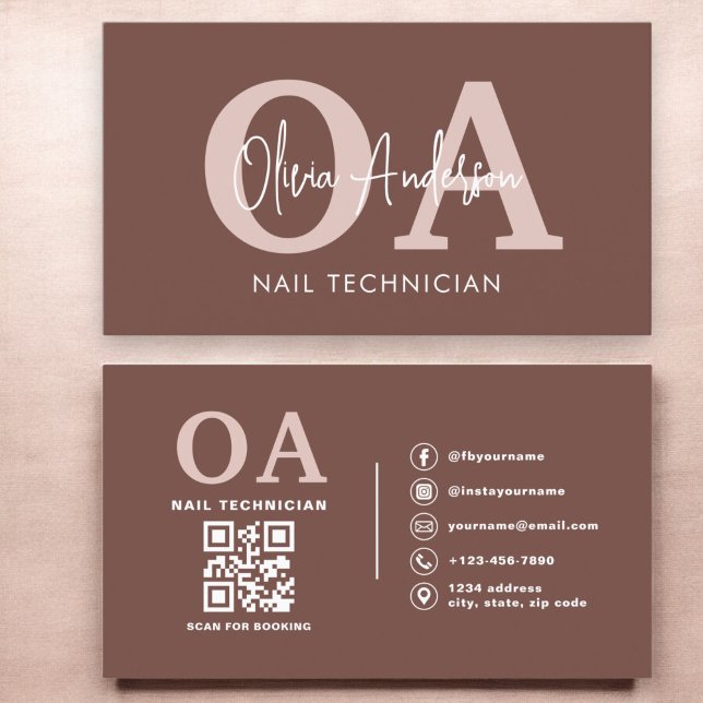 Terracotta QR Code Nail Specialist Artist  Business Card (Creator Uploaded)