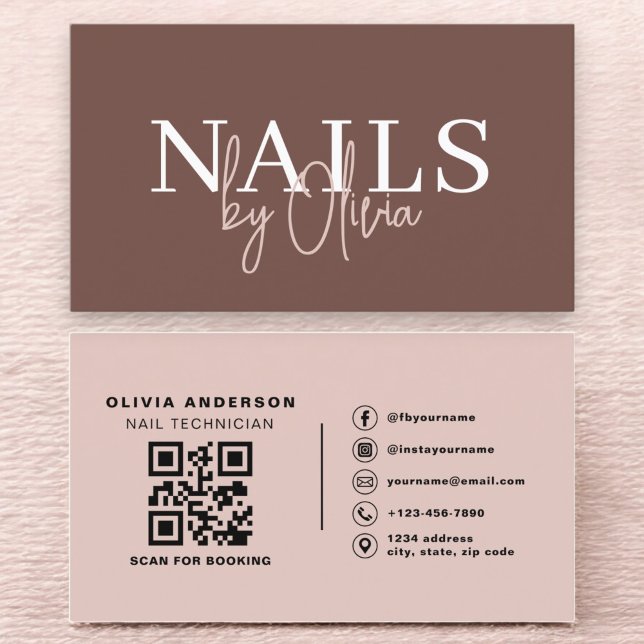 Terracotta QR Code Nail Specialist Artist Modern Business Card (Creator Uploaded)