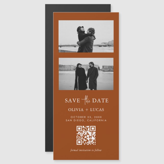 Terracotta QR Code Photo Strip Magnetic Wedding (Front/Back)