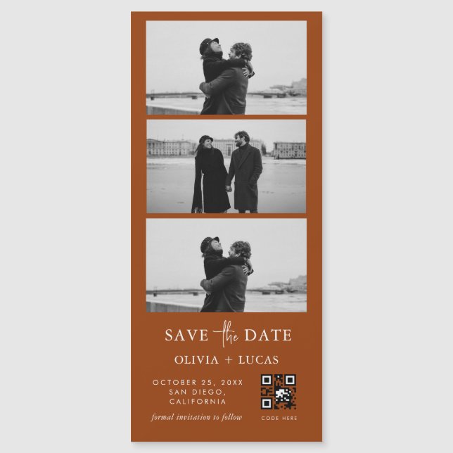 Terracotta QR Code Photo Strip Magnetic Wedding (Front)