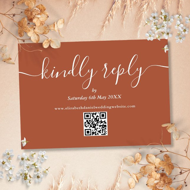 Terracotta QR Code Script Wedding Kindly Reply RSVP Card (Terracotta QR Code Script Wedding Kindly Reply RSVP Card)