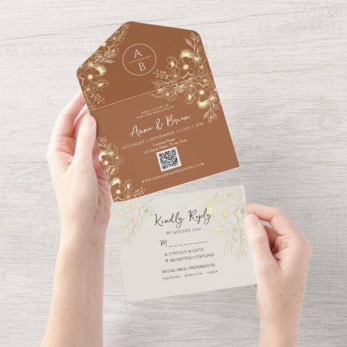 Terracotta QR Code Wedding All In One Invitation