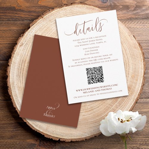 Terracotta QR Code Wedding Details Calligraphy  Enclosure Card