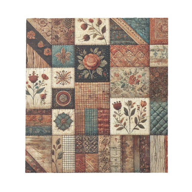 Terracotta Quilt and Patchwork Colorful Floral  Notepad (Front)